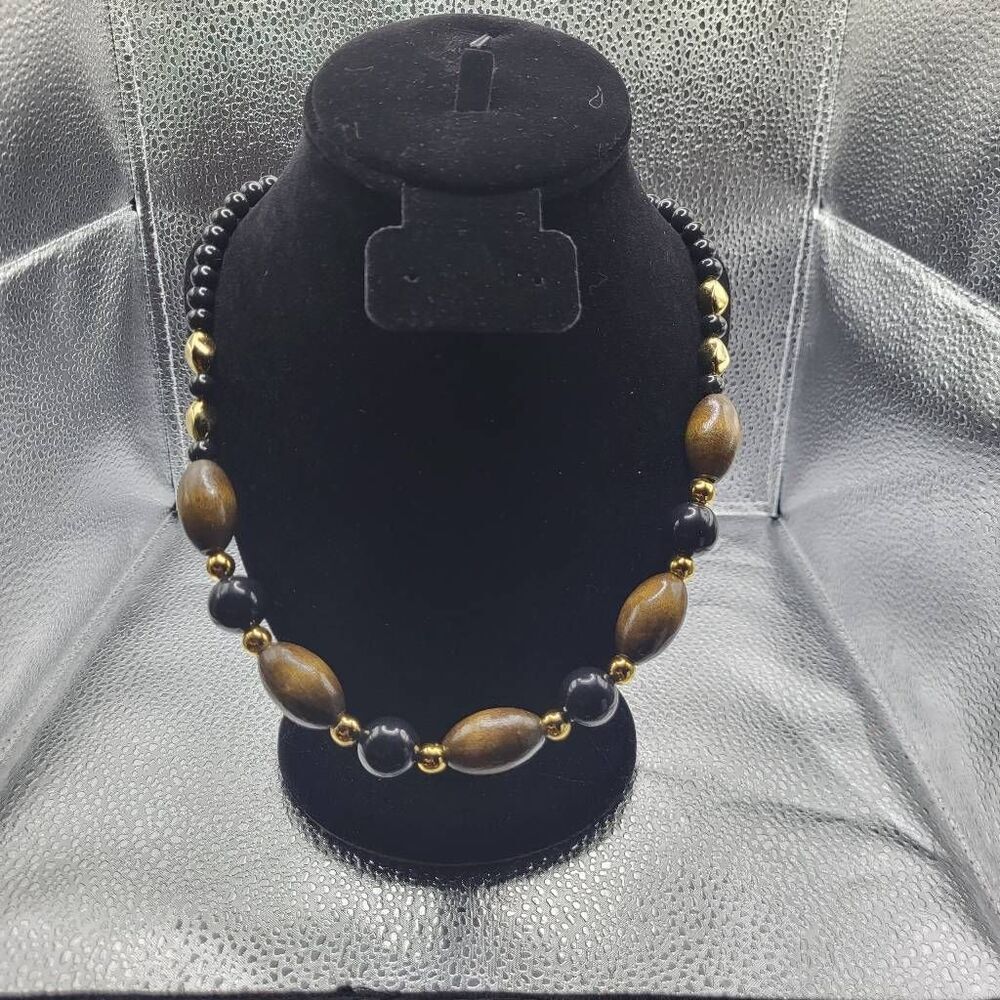 Vintage 80s Chunky Wooden Beaded Necklace